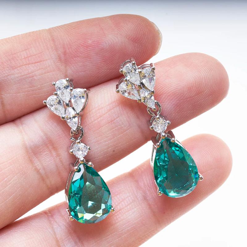 925 Silver Drop Earring Water Drop Emerald Gemstone Party Jewelry