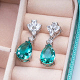 925 Silver Drop Earring Water Drop Emerald Gemstone Party Jewelry