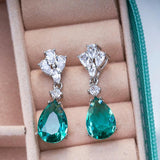 925 Silver Drop Earring Water Drop Emerald Gemstone Party Jewelry