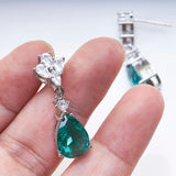 925 Silver Drop Earring Water Drop Emerald Gemstone Party Jewelry