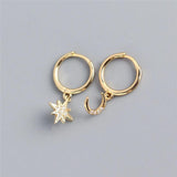925 Silver Star Moon Zircon Drop Earrings Women's Party Jewelry