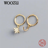 925 Silver Star Moon Zircon Drop Earrings Women's Party Jewelry