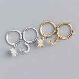 925 Silver Star Moon Zircon Drop Earrings Women's Party Jewelry