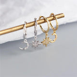 925 Silver Star Moon Zircon Drop Earrings Women's Party Jewelry