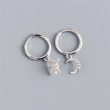 925 Silver Star Moon Zircon Drop Earrings Women's Party Jewelry
