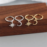 925 Silver Star Moon Zircon Drop Earrings Women's Party Jewelry