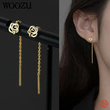 925 Silver Flower Rose Chain Drop Earrings for Women Party