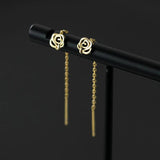 925 Silver Flower Rose Chain Drop Earrings for Women Party