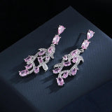 925 Silver Pink Zircon Leaf Earrings Women's Jewelry Gift