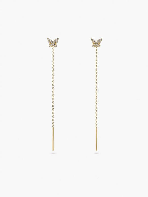 925 Silver Tassel Zircon Drop Earrings for Women