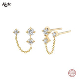 925 Silver Tassel Zircon Drop Earrings for Women