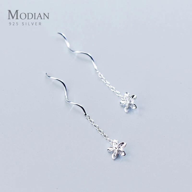 925 Silver Frangipani Chain Drop Earrings for Women