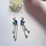 Vintage National Style Silver Crane Tassel Earrings