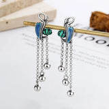 Vintage National Style Silver Crane Tassel Earrings