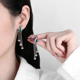 Vintage National Style Silver Crane Tassel Earrings