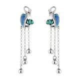 Vintage National Style Silver Crane Tassel Earrings
