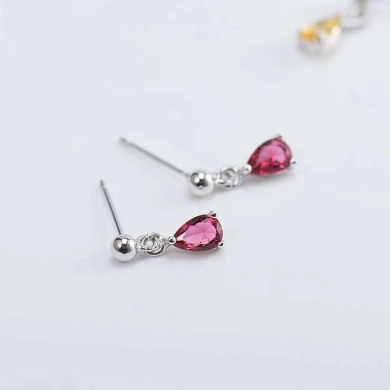 Teardrop Red/Yellow CZ Crystal Earrings 925 Silver