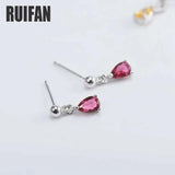 Teardrop Red/Yellow CZ Crystal Earrings 925 Silver
