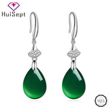 Emerald Zircon Gemstone Water Drop Shape Earrings Ethnic Style Ornaments
