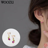 925 Silver Bear Zircon Heart Drop Earrings for Women