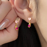 925 Silver Bear Zircon Heart Drop Earrings for Women