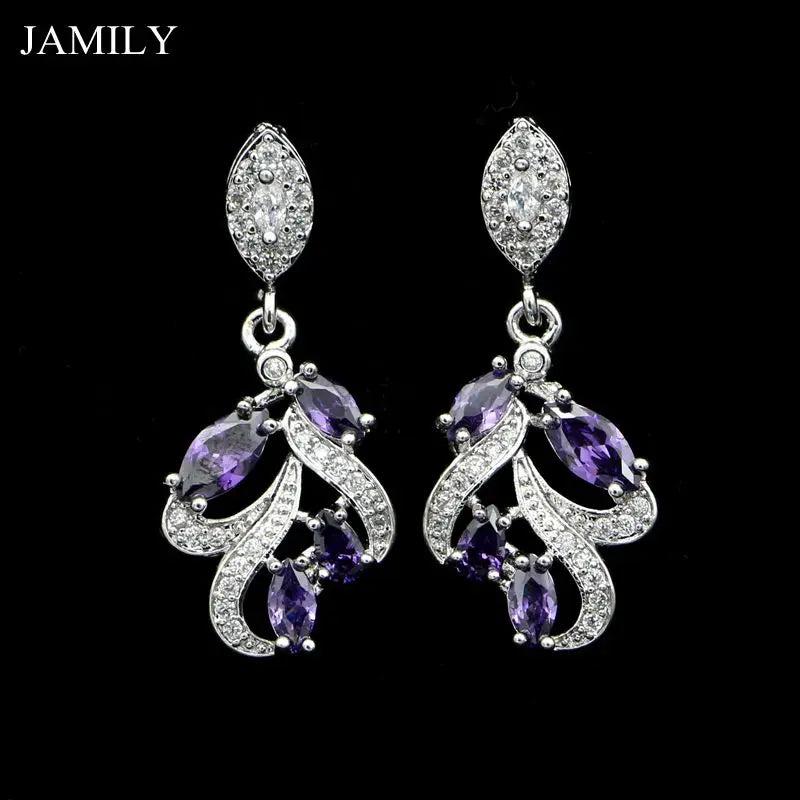 925 Silver Purple Cubic Zirconia Earrings for Women