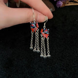 Vintage Silver Enamel Red Golden Fish Earrings for Women