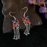 Vintage Silver Enamel Red Golden Fish Earrings for Women