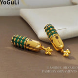 925 Silver Green Glass Earrings for Women Vintage Style