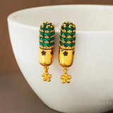 925 Silver Green Glass Earrings for Women Vintage Style