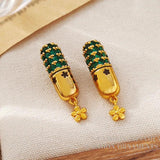 925 Silver Green Glass Earrings for Women Vintage Style