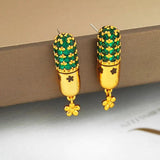 925 Silver Green Glass Earrings for Women Vintage Style