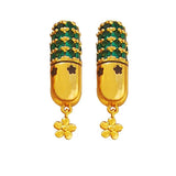 925 Silver Green Glass Earrings for Women Vintage Style