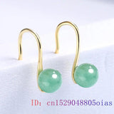 Nephrite Jade Bead Earrings Green Vintage Amulet Natural Jewelry Women