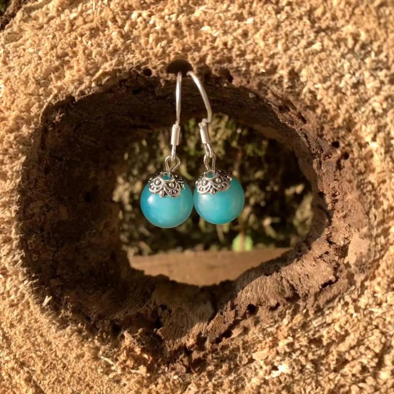 Natural Amazonite Earrings 925 Sterling Silver for Women Gift