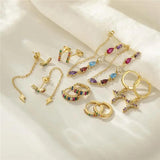 925 Silver Rainbow Crystal Collection Earrings Women Gift