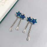 Vintage 925 Silver Enamel Flower Tassel Earrings for Women