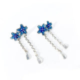 Vintage 925 Silver Enamel Flower Tassel Earrings for Women