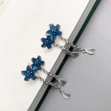 Vintage 925 Silver Enamel Flower Tassel Earrings for Women