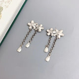 Vintage 925 Silver Enamel Flower Tassel Earrings for Women