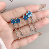 Vintage 925 Silver Enamel Flower Tassel Earrings for Women