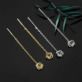 925 Silver Plated 18k Rose Flower Ear Thread Drop Earrings