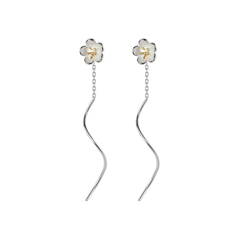 Wave Silver 925 Flower Dangle Earrings for Women