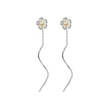 Wave Silver 925 Flower Dangle Earrings for Women
