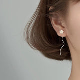 Wave Silver 925 Flower Dangle Earrings for Women
