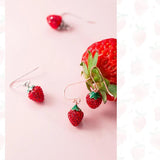 Crystal Strawberry Drop Earrings 925 Silver Dangle Jewelry