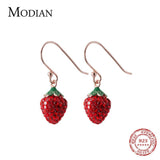 Crystal Strawberry Drop Earrings 925 Silver Dangle Jewelry