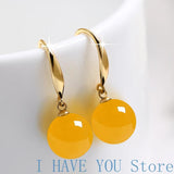 Agate & Amber Earrings 925 Sterling Silver Anti-allergy Jewelry