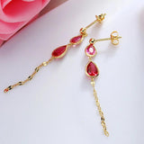 S925 Sterling Silver Long Tassel Earrings with Ruby Inlay