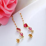 S925 Sterling Silver Long Tassel Earrings with Ruby Inlay